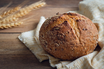 Bread loaf on wooden table