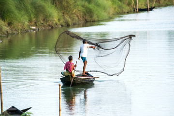 Fisherman is catching fish