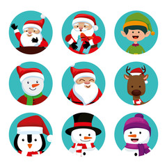 bundle christmas with santa claus and set characters vector illustration design