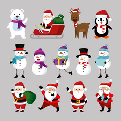 bundle christmas with santa claus and set characters vector illustration design