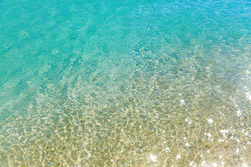 Fototapeta na wymiar Green water background with sand.