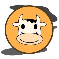 Cute smile cow in orange round shape. Can be use for logo, badge, sticker, banner.