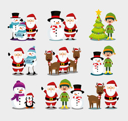 bundle christmas with santa claus and set characters vector illustration design