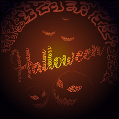 Illustration for Halloween with pumpkins and bats