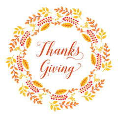 Obraz premium Concept of card thanksgiving, with elegant autumn leaves frame. Vector
