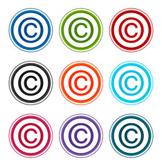 Copyright symbol icon flat round buttons set illustration design