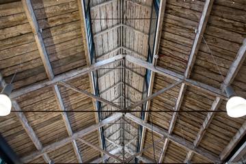 Detail of an old vaulted wooden ceiling