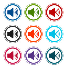 Volume speaker icon flat round buttons set illustration design