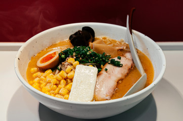 Hokkaido style ramen with corn and butter Chashu pork and soft boiled egg