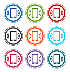 Smartphone network signal icon flat round buttons set illustration design