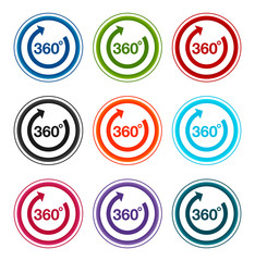 360 degrees rotate arrow icon flat round buttons set illustration design