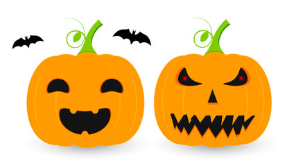 Pumpkin lantern icon, Halloween symbol, flat design template, spooky smile, vector illustration
