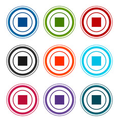 Stop play icon flat round buttons set illustration design