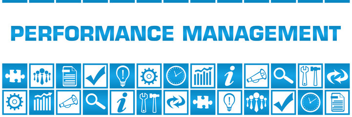 Fototapeta na wymiar Performance Management Blue White Box Grid Business Symbols 