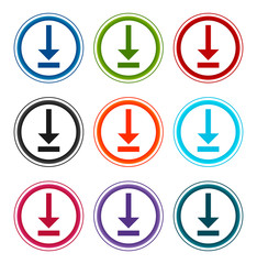 Download icon flat round buttons set illustration design