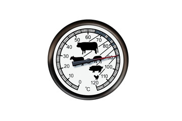 Meat thermometer isolated on a white background. Thermometer show 90 degrees