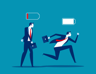 Business person with full energy and tired. Concept business powerful vector illustration, Charge and uncharged battery
