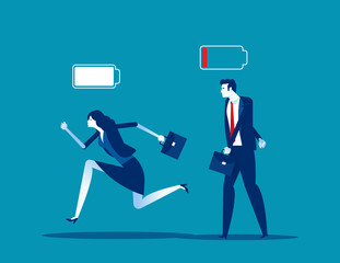 Business person with full energy and tired. Concept business powerful vector illustration, Charge and uncharged battery