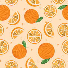 Abstract seamless pattern of oranges with pulps.