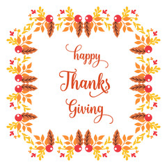 Vintage card of thanksgiving, with style of elegant autumn leaves frame. Vector