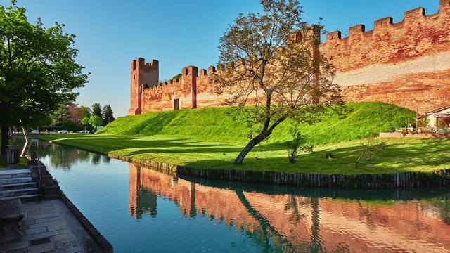 Section of walls in Castle of Castelfranco Veneto, comune of Veneto, northern Italy, in province of Treviso.