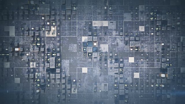 Futuristic wall with chaotic cubes. Abstract science fiction or space technology motion background. Seamless loop 3D render animation 4k UHD 3840x2160
