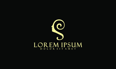 Initial letter S logo template with woman beauty face and cursive line art symbol in flat design monogram illustration