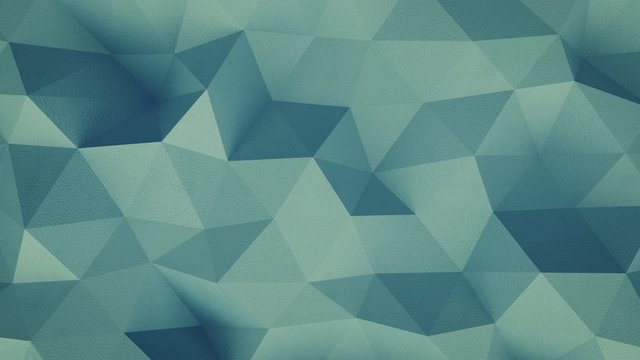 Grained blue-green structure with triangular polygons. Seamless loop 3D render animation