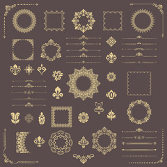 Obraz na płótnie Canvas Vintage set of vector horizontal, square and round elements. Different elements for backgrounds, frames and monograms. Classic golden patterns. Set of vintage patterns