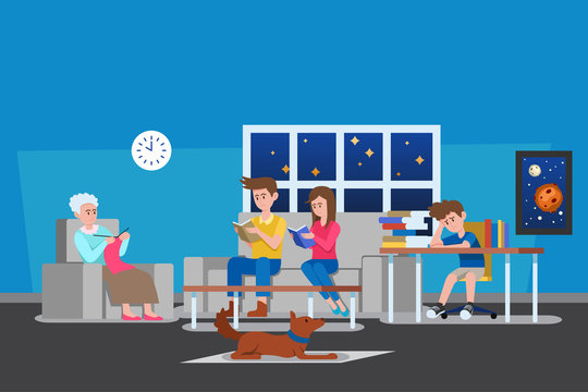 Family at Home Vector Illustration