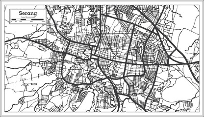 Serang Indonesia City Map in Black and White Color. Outline Map.
