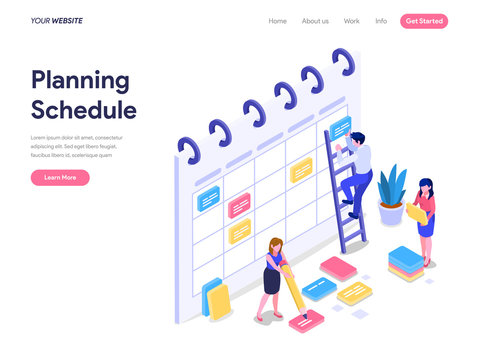 Schedule Planning Concept. Flat isometric vector illustration on White Background. Template for landing page, ui, web, homepage, banner, infographics, hero images