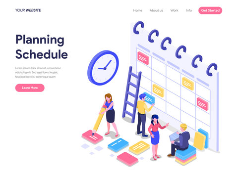 Schedule Planning Concept. Flat isometric vector illustration on White Background. Template for landing page, ui, web, homepage, banner, infographics, hero images