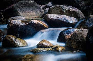 Long exposure shots of stream with cascades.