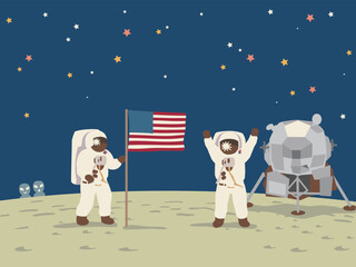 The spaceship Apollo 11, moon landing. Vector illustration. © 夏妃 吉野