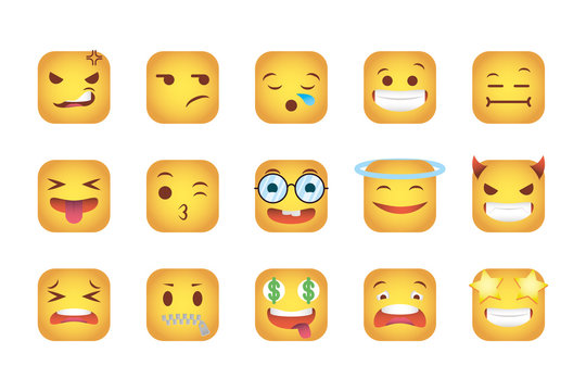 set of squares emoticons faces characters
