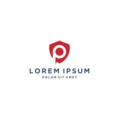 security design logo, or monogram or initials letter P with shield