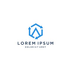recycled or hexagon logo design with a turning arrow and the letter A