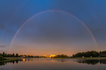 Beautiful rainbow over Angara in Irkutsk