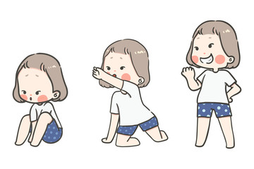 Kawaii cute girl with varieties action and feeling on white background