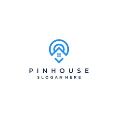 technology logo design, pin with line art house