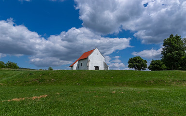 Obraz premium Gothic style calvary chapel of the Hungarian village Budajeno in the Zsambek basin. The village is located in the Budapest metropolitan area.