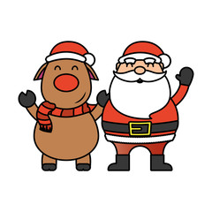 merry christmas cute reindeer and santa claus