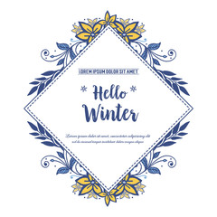 Various shape pattern of blue leafy flower frame, for decoration of card hello winter. Vector