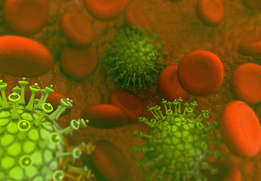 Virus infecting the blood cells. 3d illustration