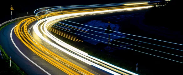 Aluminium Prints Highway at night lights of cars with night