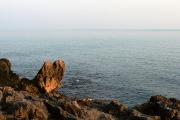 Beautiful seascape in the early morning near the coast of Sicily. Cefalu, Italy