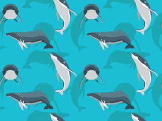 Obraz na płótnie Canvas Animal Humpback Whale Cartoon Set Vector Seamless Background Wallpaper