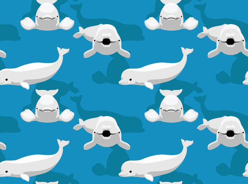 Animal Beluga Whale Cartoon Set Vector Seamless Background Wallpaper