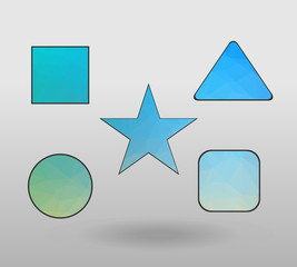 Polygonal geometric figures. Set of design elements with square, Circle, rectangle, star, triangle shape. colorful shape in modern polygonal crystal style on white background.